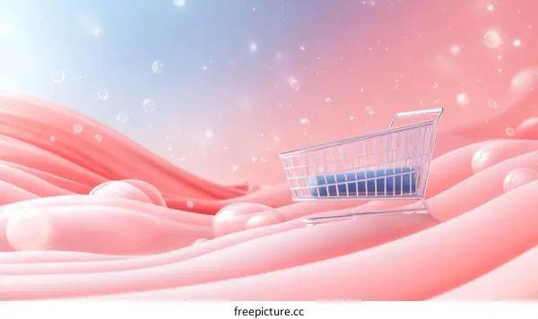 Pink Shopping Cart Illustration on Abstract Background