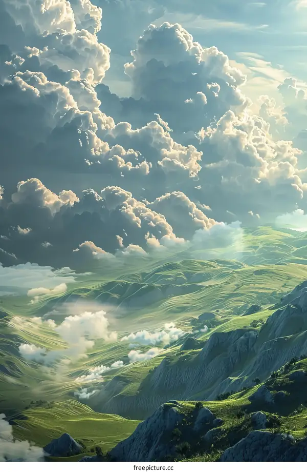 Serene Green Hills with Dramatic Clouds