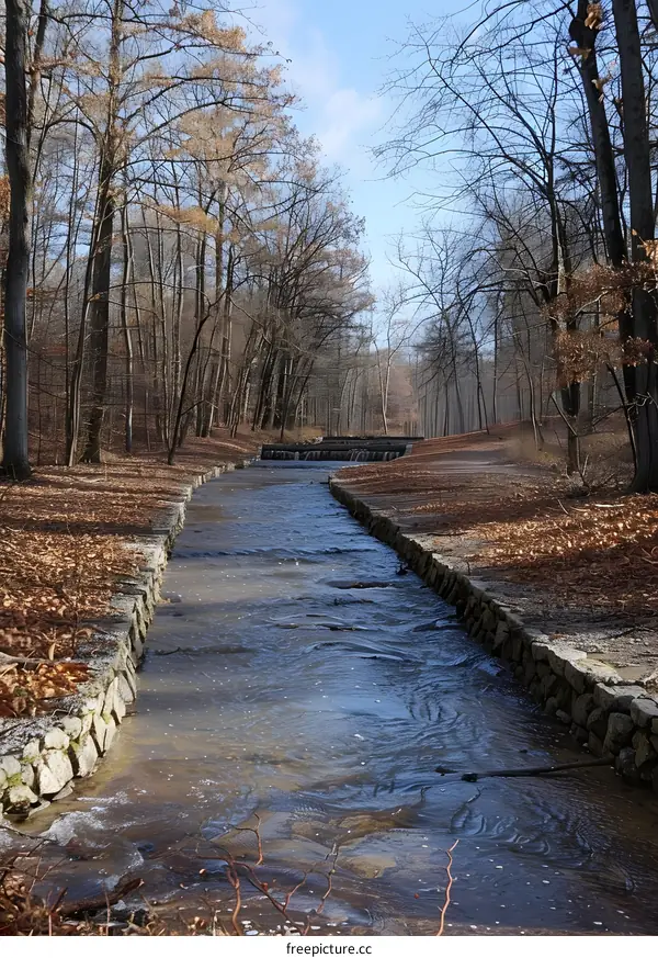 Small river flowing through a winter forest