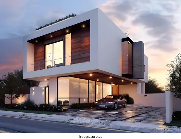 Modern Luxury Home Design With Glass Windows And Wooden Accents