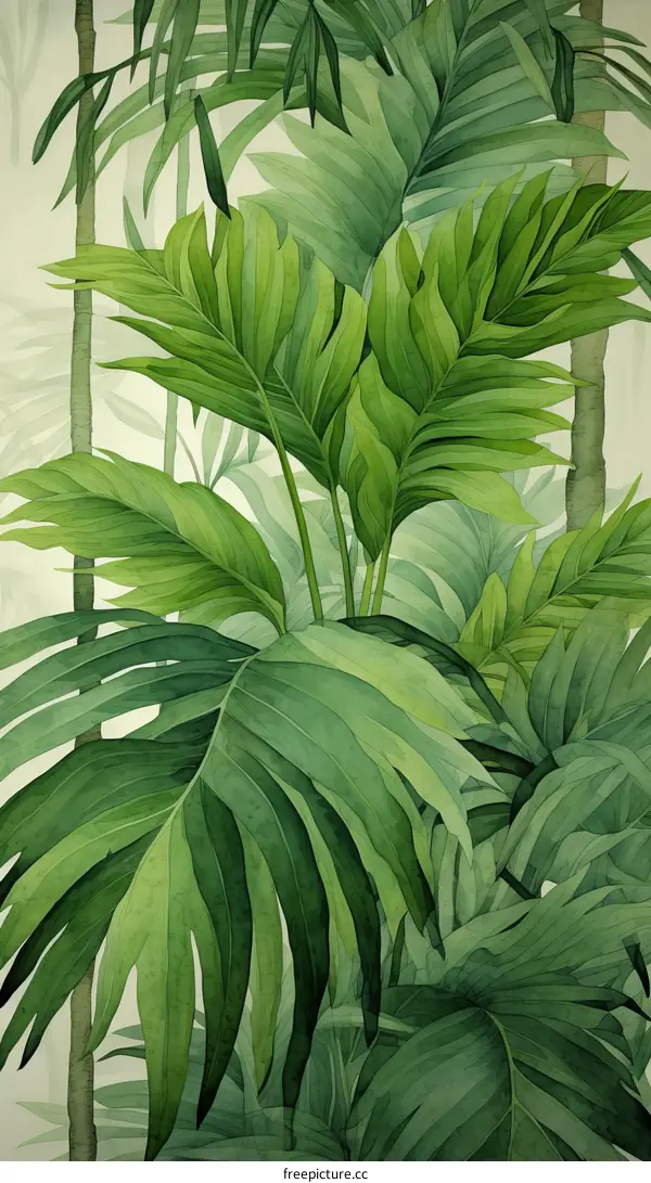 vibrant green leaves of various tropical plants