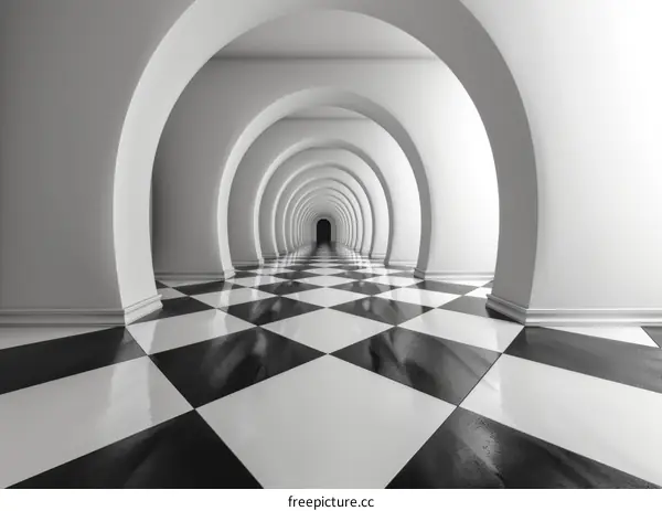 Black and White Geometric Archway Corridor