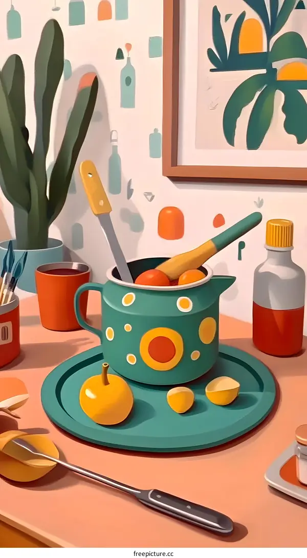 Still Life with Green Pot and Cactus