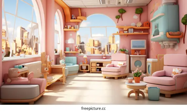 Modern Living Room with City Views and Cozy Decor