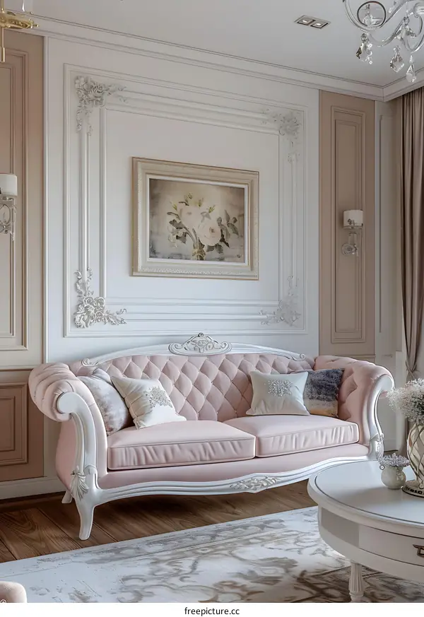 Elegant Living Room Interior Design With Pink Sofa