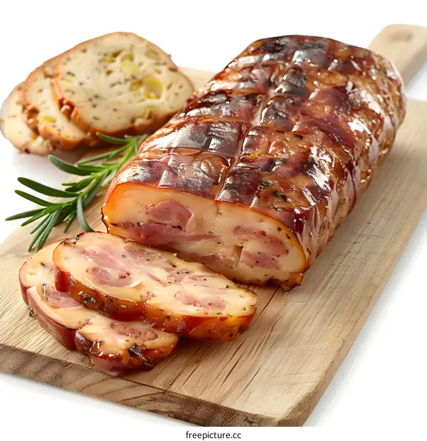 Sliced Roasted Pork Loin on Cutting Board