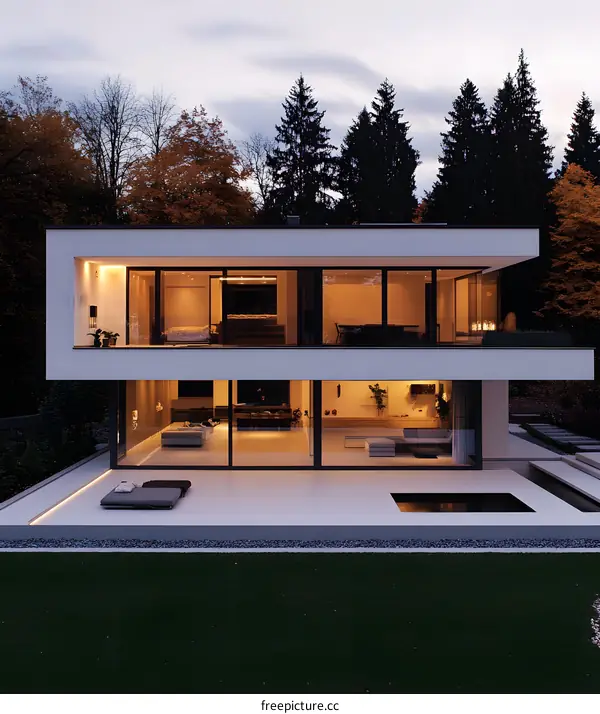 Modern House with Large Windows and Swimming Pool