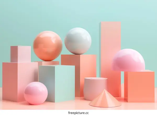 Pastel Color 3D Geometric Shapes Arrangement