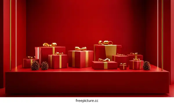 Red Gift Boxes Display Festive Holiday Scene