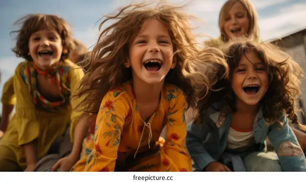 Portrait of a cheerful group of children laughing together