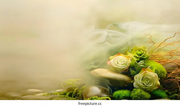 Green Roses with Smoke and Moss