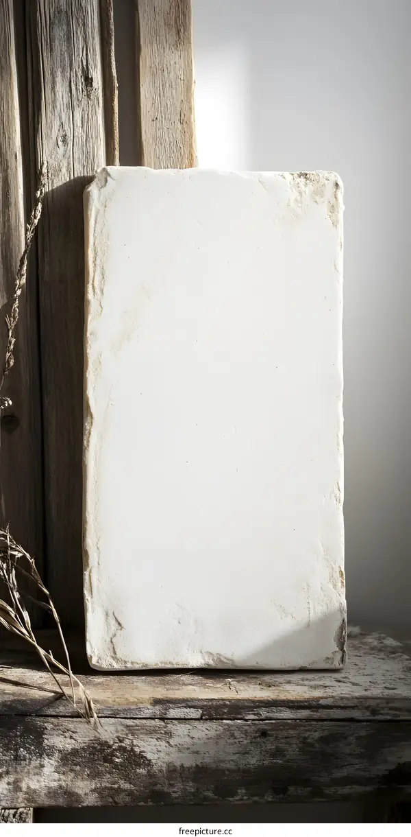 White Blank Square Mockup On Rustic Wooden Background