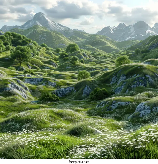 Fantasy Green Rolling Hills Landscape