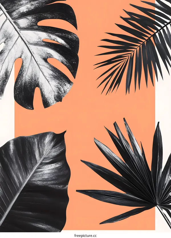 Tropical Leaves on Peach Background