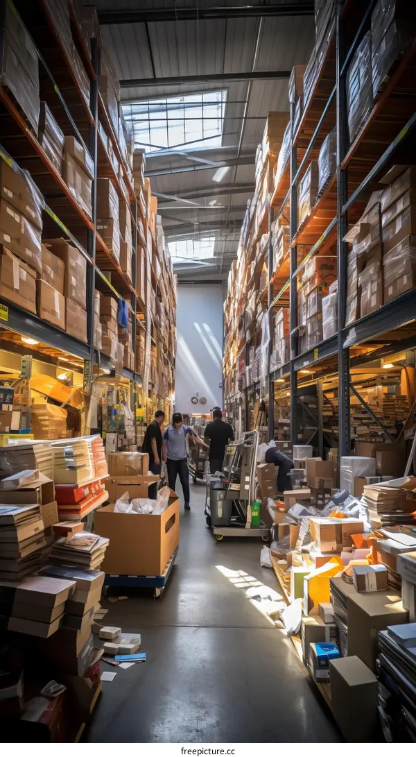 Warehouse workers in a large warehouse