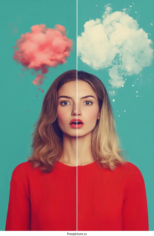 Woman with contrasting thoughts and emotions