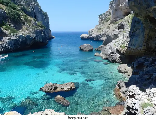 The hidden beach of Cala Luna in the Gulf of Orosei, Sardinia, Italy