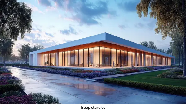 Modern Architectural Building Exterior at Dusk