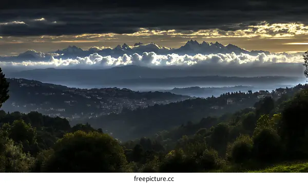 Majestic Mountain Range Panorama at Sunrise