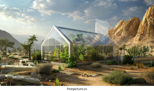 glass house in the middle of the desert