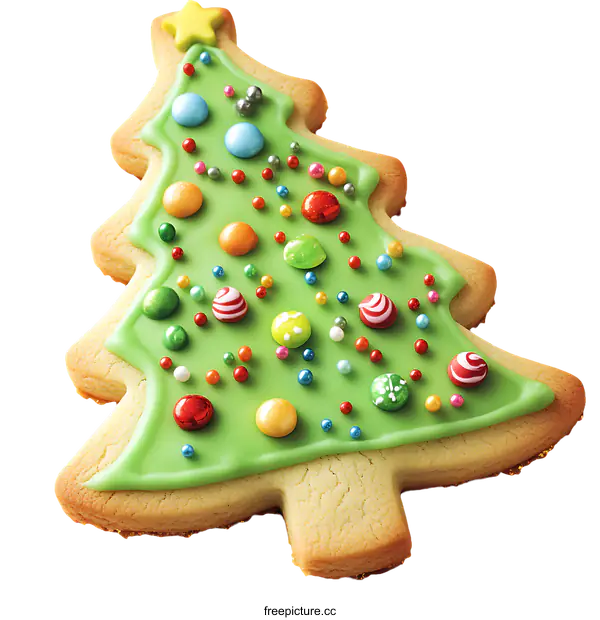 [Transparent Background PNG]Christmas Tree Shaped Gingerbread Cookie Decorated with Candies
