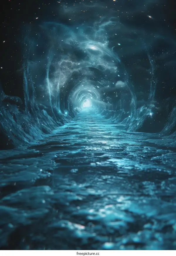 Glowing Blue Alien Planet Tunnel