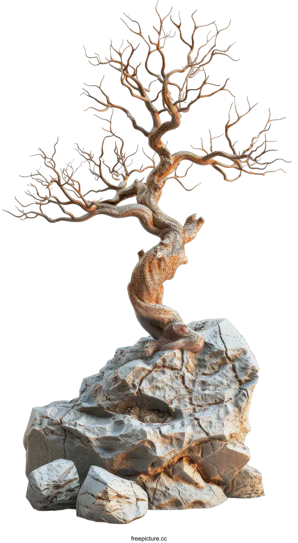 [Transparent Background PNG]gnarled tree with rocks