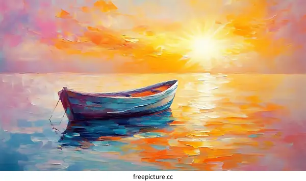 Sunrise Serenity Painting of a Fishing Boat