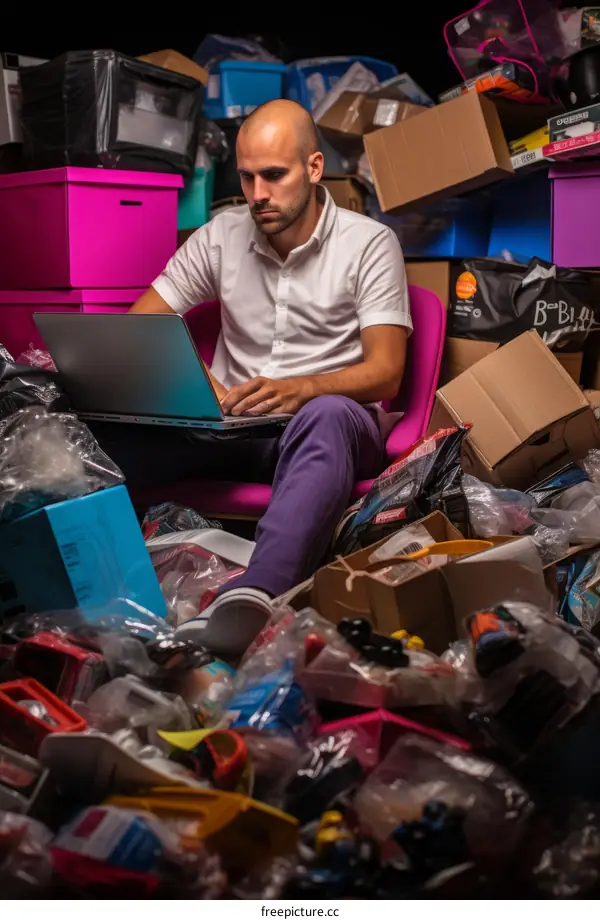 Man surrounded by boxes and stuff