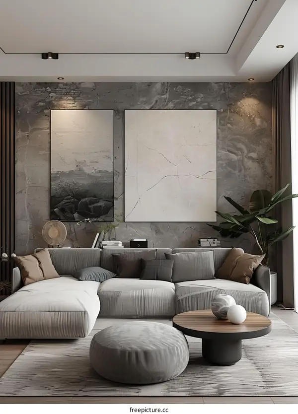 Stylish Modern Living Room Interior with Gray Furnishings
