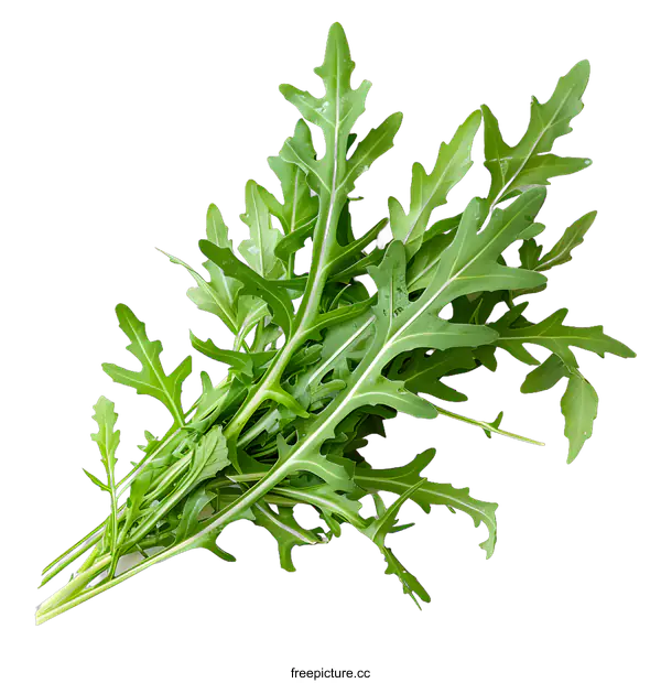 [Transparent Background PNG]Fresh Green Arugula Leaves Isolated On White Background