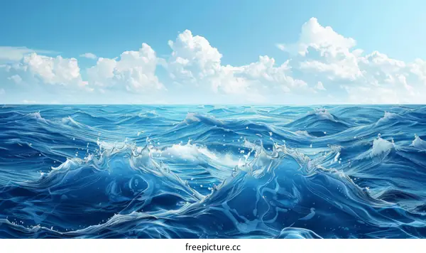Blue Ocean Waves Crashing and Splashing