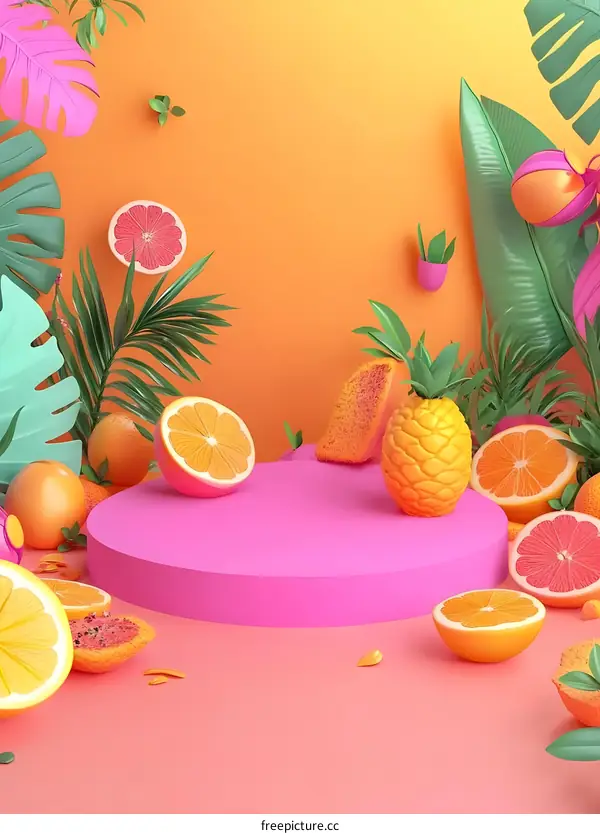 Tropical Fruits and Leaves Background