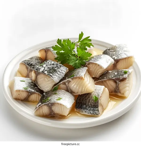 Pickled Herring Fillets on a Plate