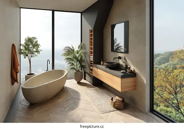 Modern Minimalist Bathroom with Panoramic View