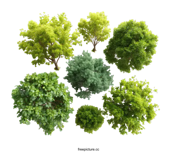 [Transparent Background PNG]Various Trees Top View Illustration