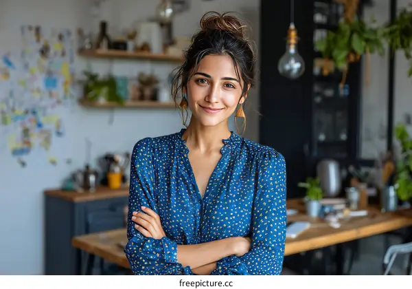 Confident Woman Posing in a Stylish Kitchen