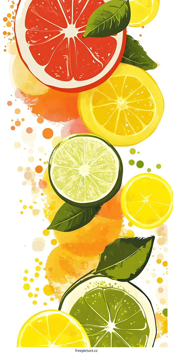 Colorful Citrus Fruit Watercolor Illustration