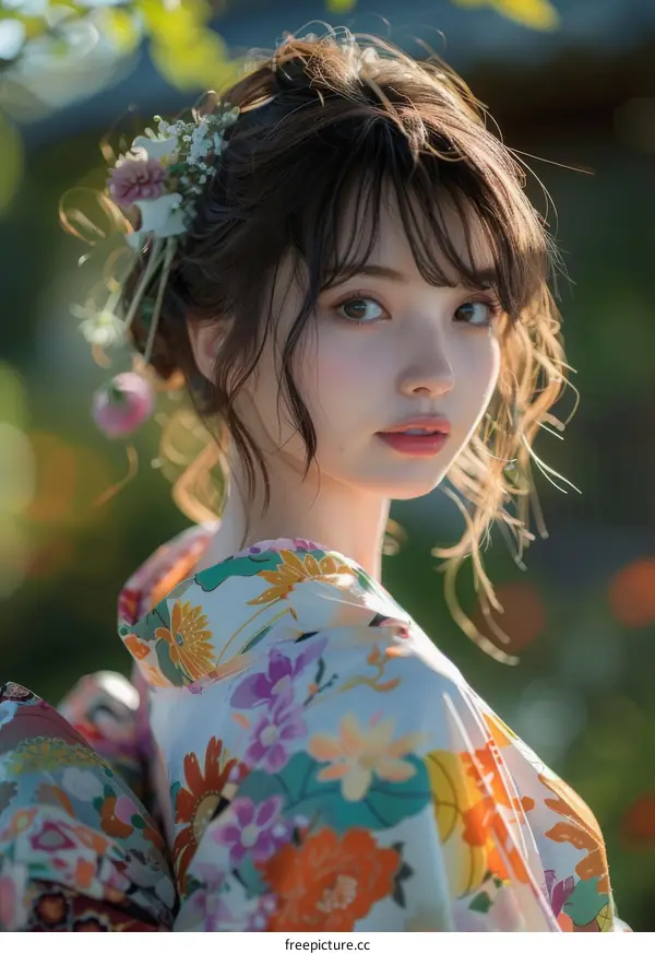 Beautiful Asian Woman in Traditional Japanese Kimono