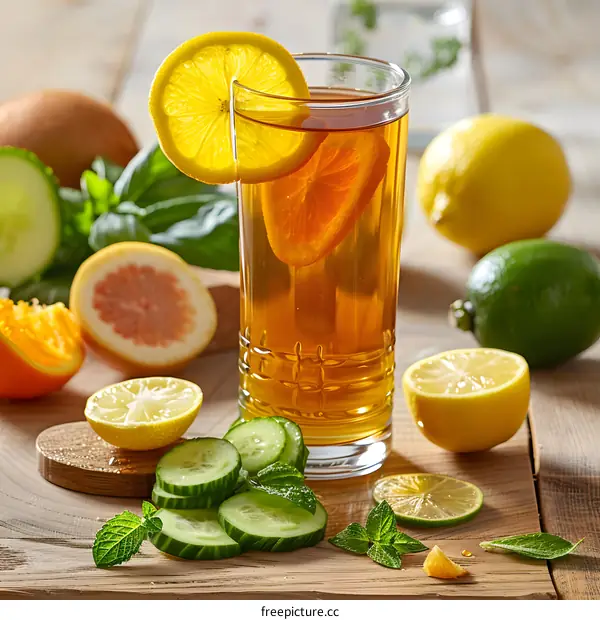 Refreshing Summer Drink with Lemon, Orange and Cucumber