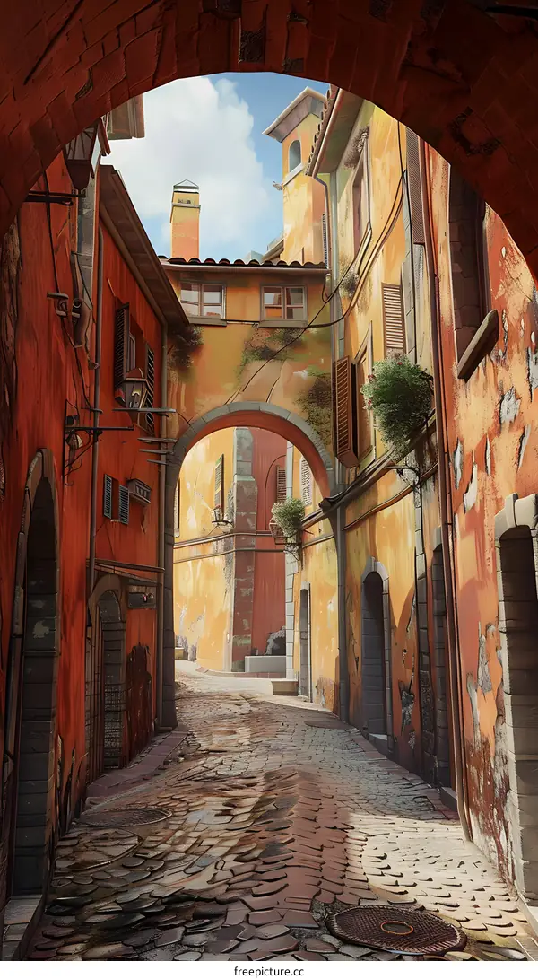 Narrow Street  in a City of Brick Buildings