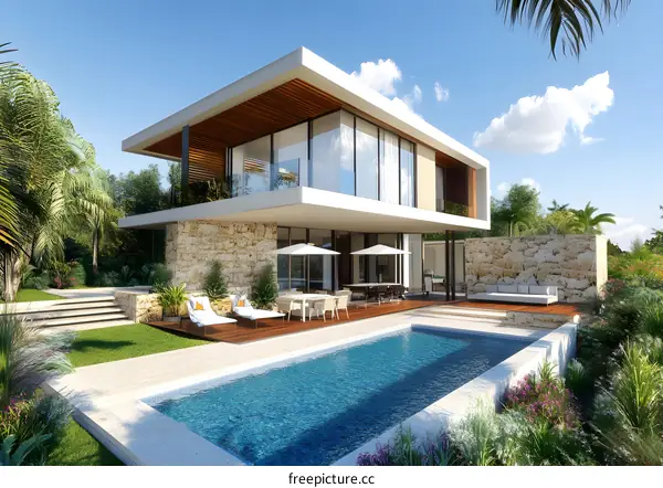 Modern Luxury Villa with Swimming Pool and Tropical Garden