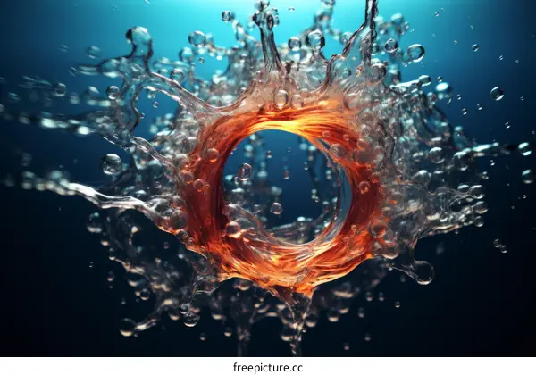 Stunning 3D Rendering of an Amber Liquid Vortex with Bubbles