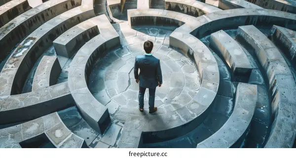 Businessman standing in the center of a maze