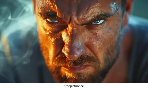 Close-up Portrait of a Man with Intense Expression