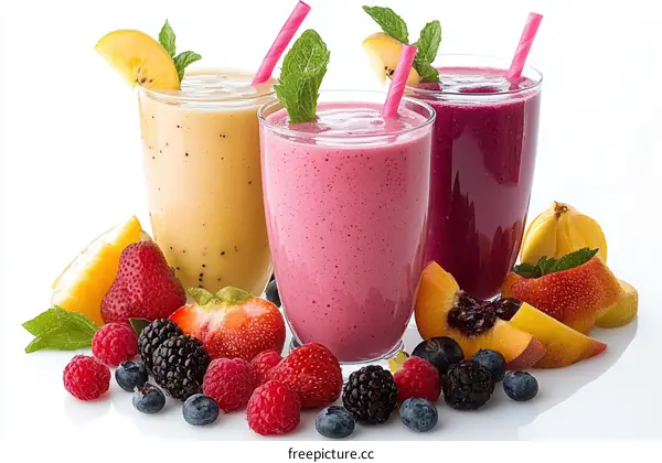 Colorful Fruit Smoothies in Glasses