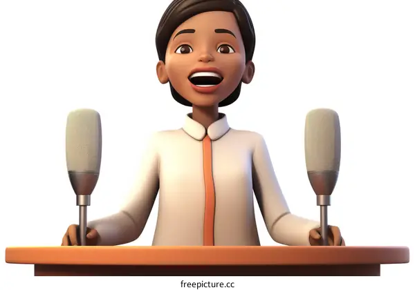 A young woman giving a speech at a podium