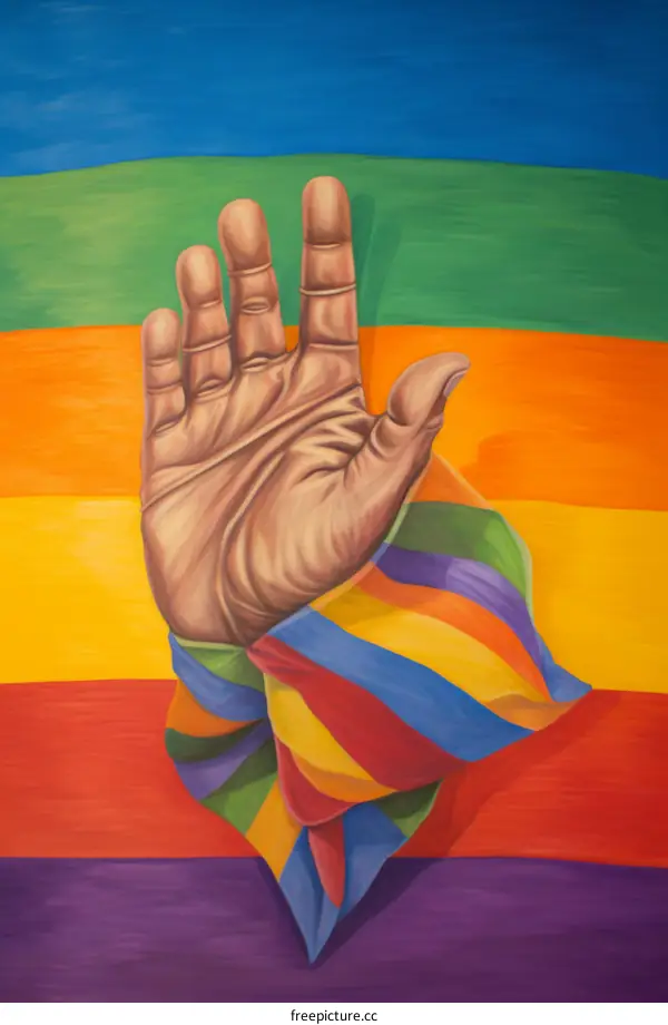 A hand with rainbow flag