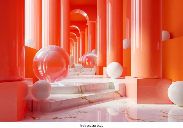 Abstract Geometric Interior Design with Coral Columns