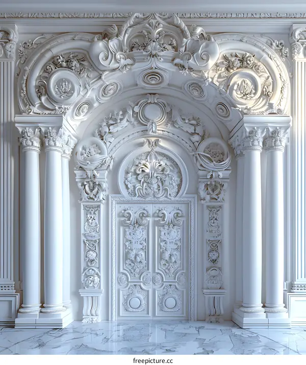 Intricate White Wood Carved Door